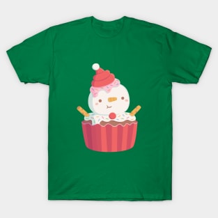 Cute Snowman with Santa Hat Cupcake T-Shirt